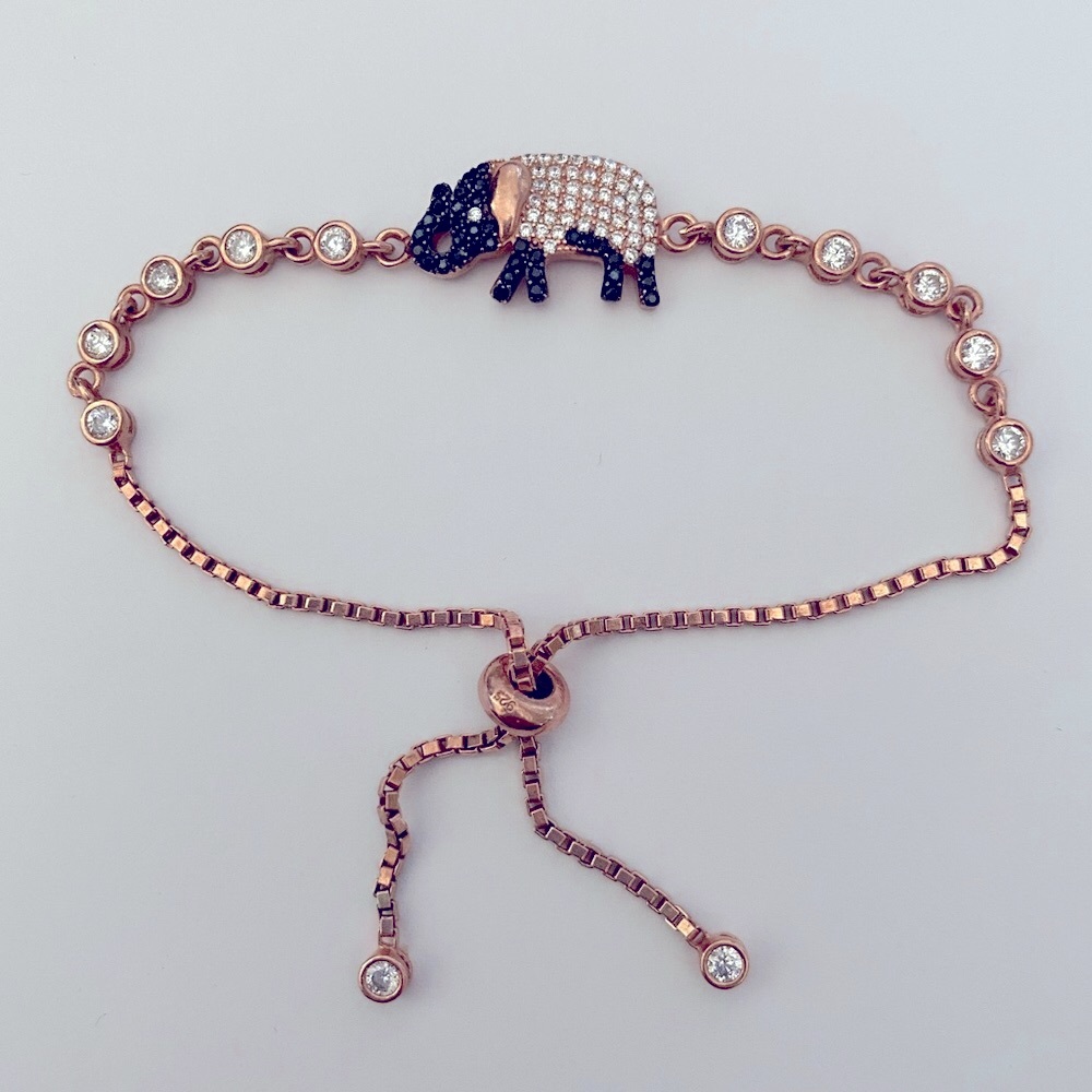 🐘925 Sterling silver elephant cz stones bracelet 14K rose gold plated